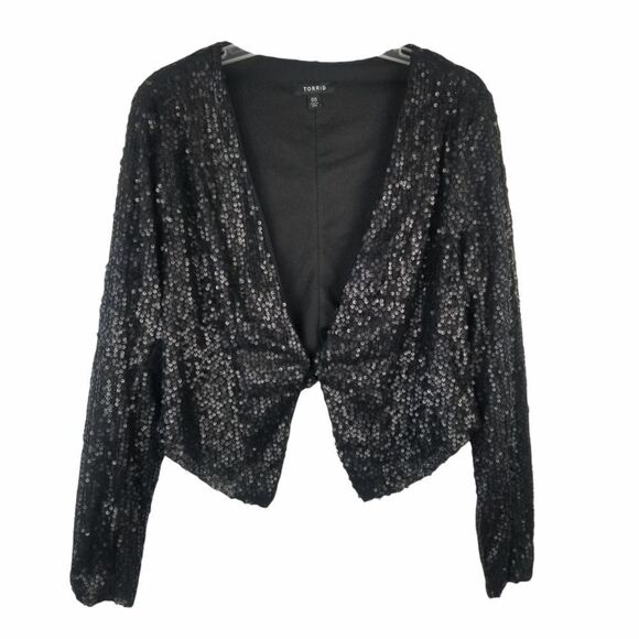 TORRID BLACK SEQUINED CROPPED JACKET. Size 00. - Picture 1 of 12